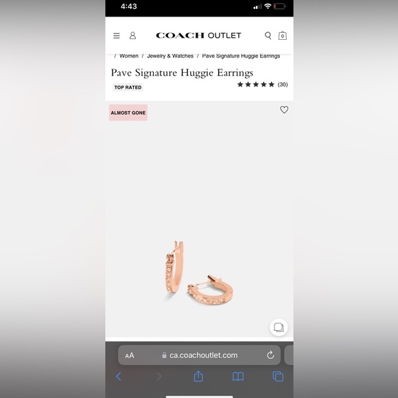 Coach Pave Signature Huggie Earings - Picture 2 of 5